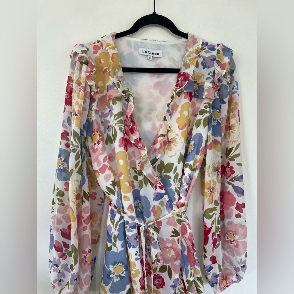 EN SAISON Floral Ruffle Wrap Dress Cottagecore Romantic S | Wedding Guest - Picture 4 of 11